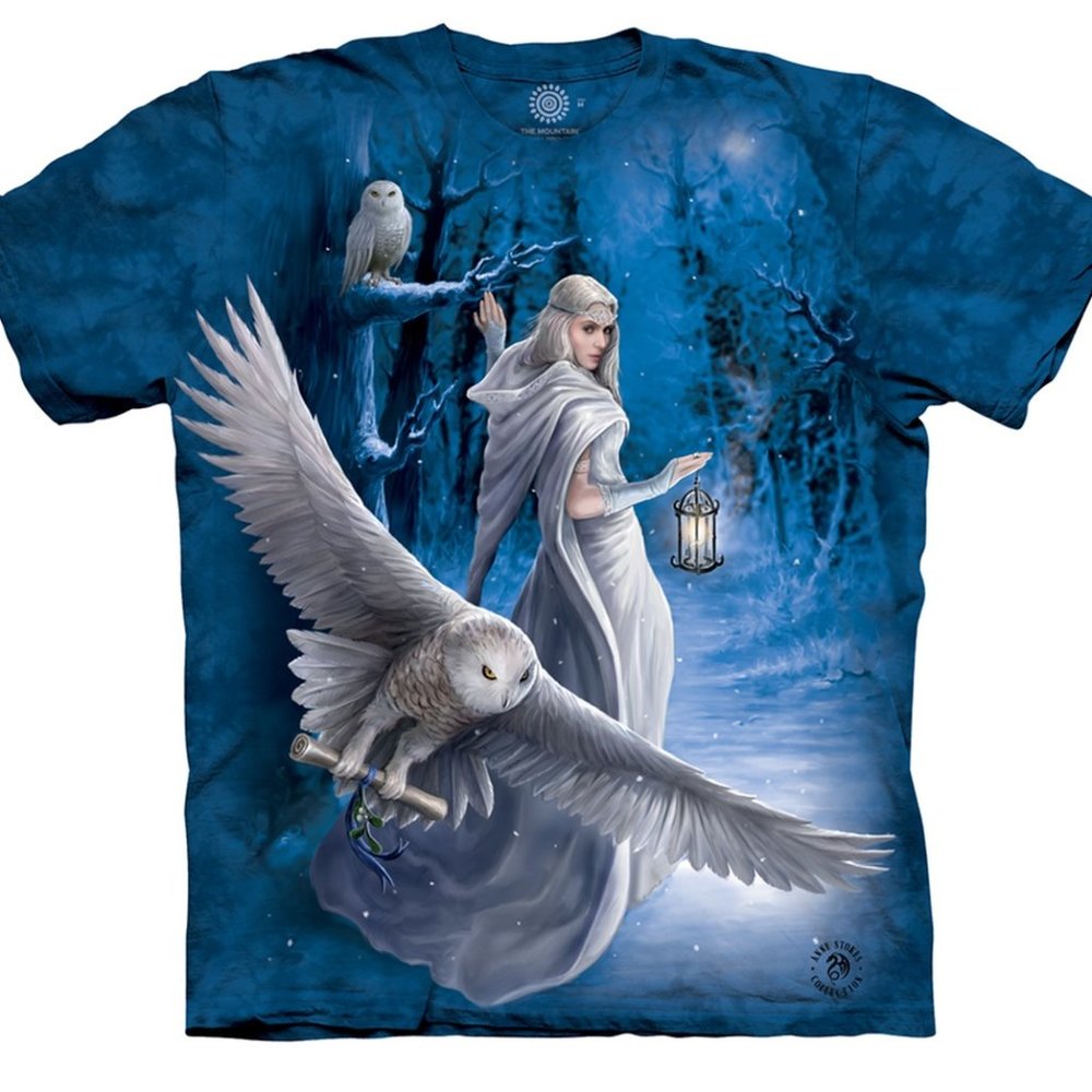 The Mountain Midnight Messenger Fairy Owls Blue Woman Owl Fantasy T-Shirt S